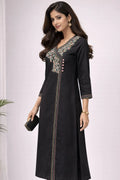 Black Embroidered Two-Piece Co-ord Set - Qurbat 