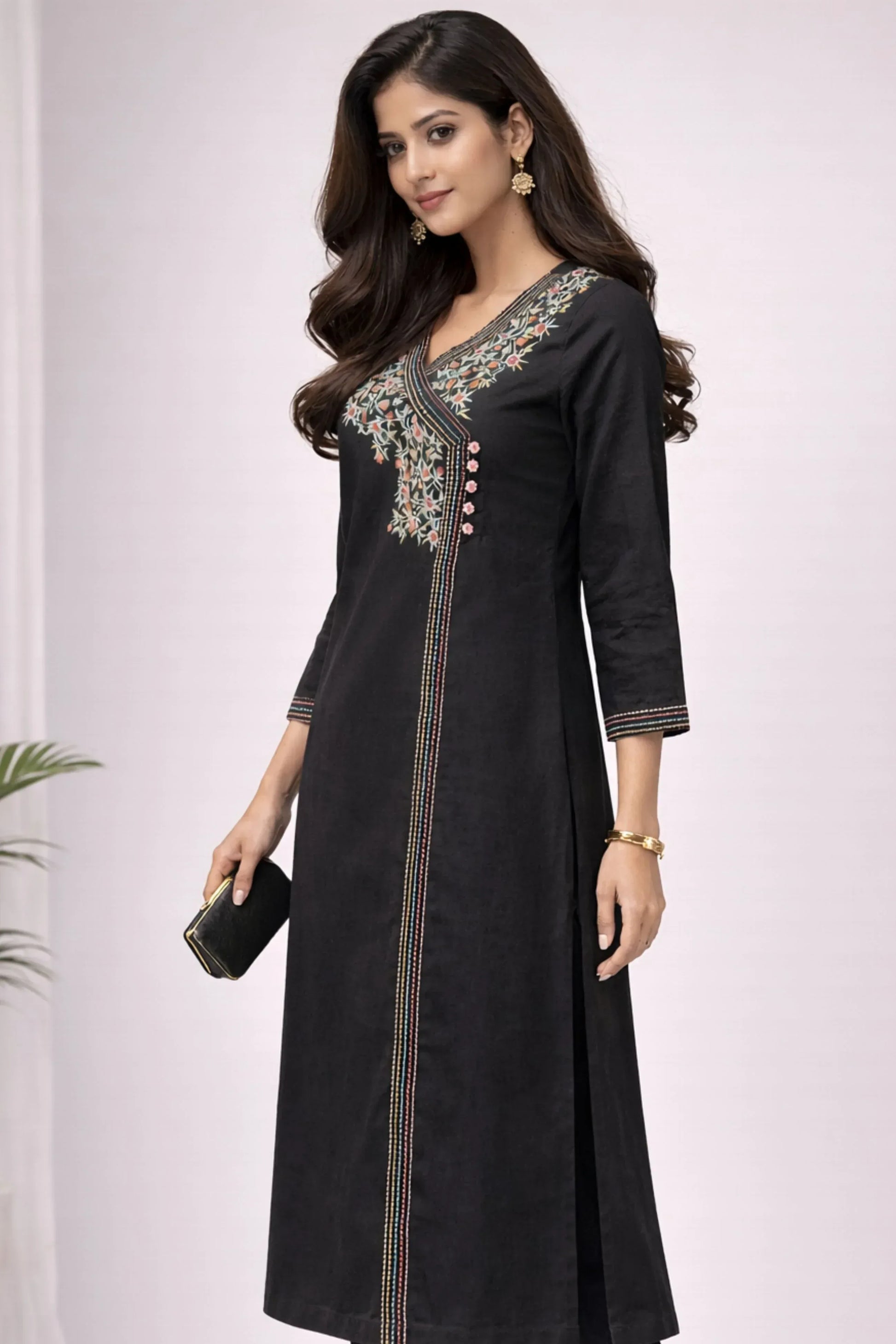 Black Embroidered Two-Piece Co-ord Set - Qurbat 