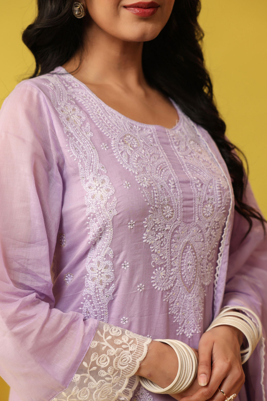 Lavender Embroidered Mul Mul Cotton 3-Piece Suit Set