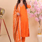 Vibrant Orange Miscos Suit Set with Embroidered Kurta & Patterned Dupatta