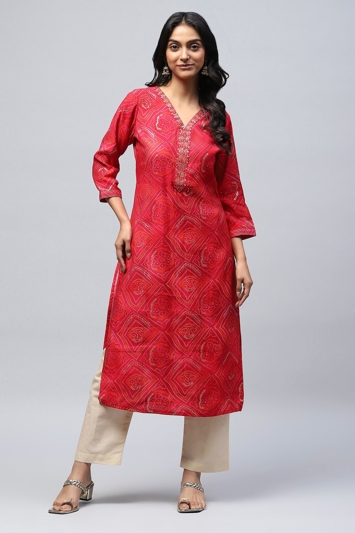 Magenta Bandhani Muslin Printed Kurta for Women – Traditional & Stylish