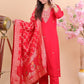 Luxury Red Silk Suit with Zari Embroidery and Dupatta
