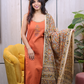 Rust Orange Cotton Kurta Set with Kalamkari Dupatta – 3 Piece Ethnic Ensemble
