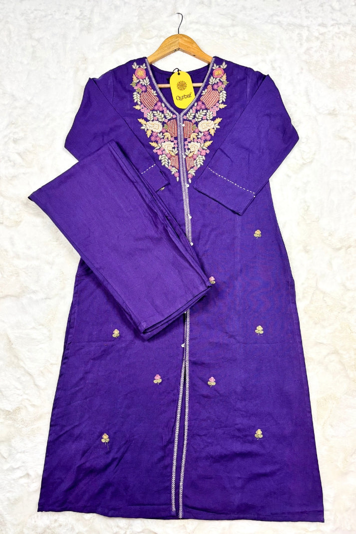 Premium Purple Suit Set with Hand Embroidery