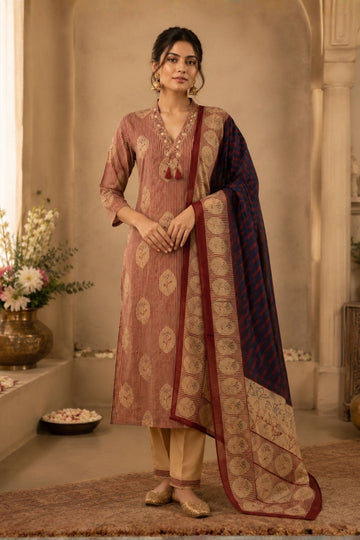 Women's Maroon Printed Kurta with Straight Pants