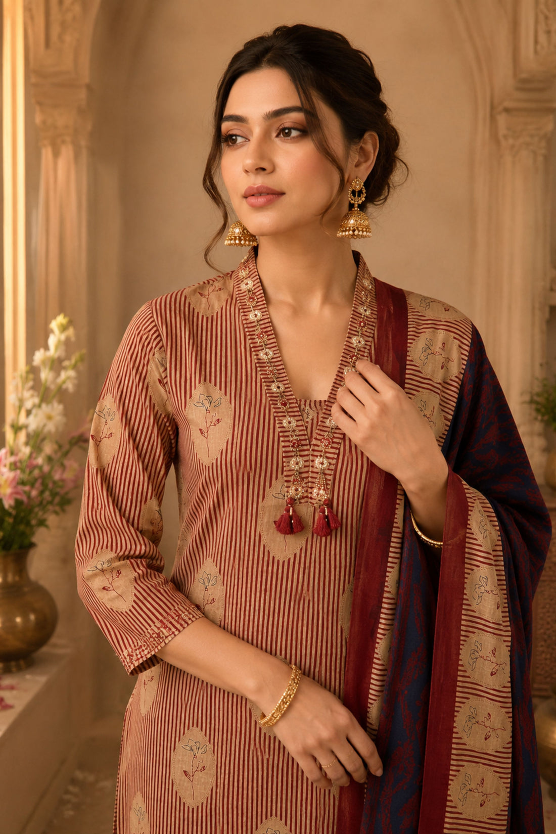 Women's Maroon Printed Kurta with Straight Pants