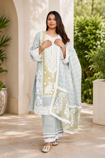 Women's Green Printed Kurta with Straight Pants