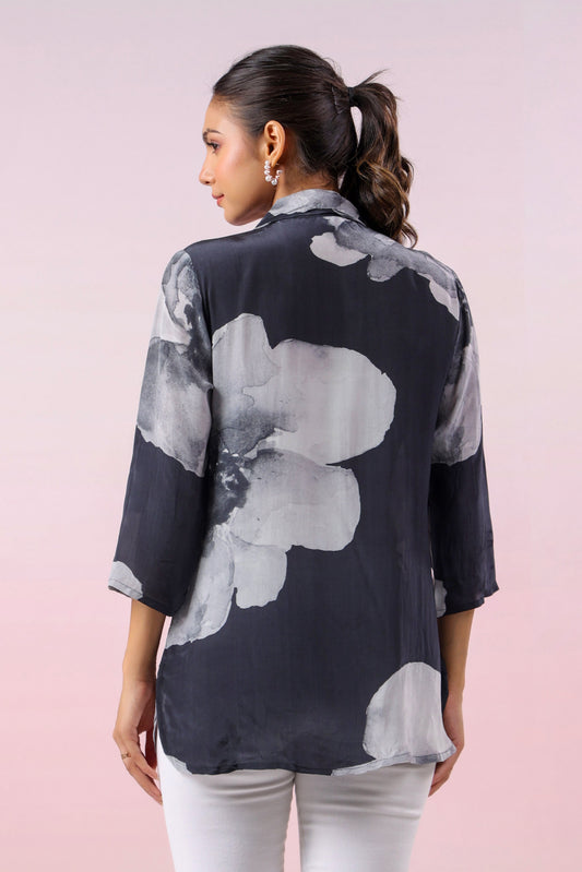 Black Russian Silk Short Kurti