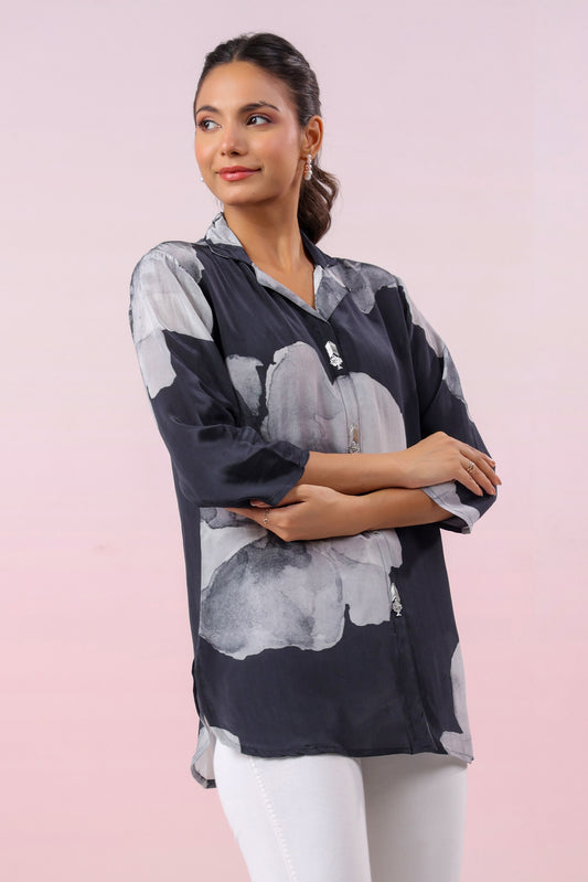 Black Russian Silk Short Kurti