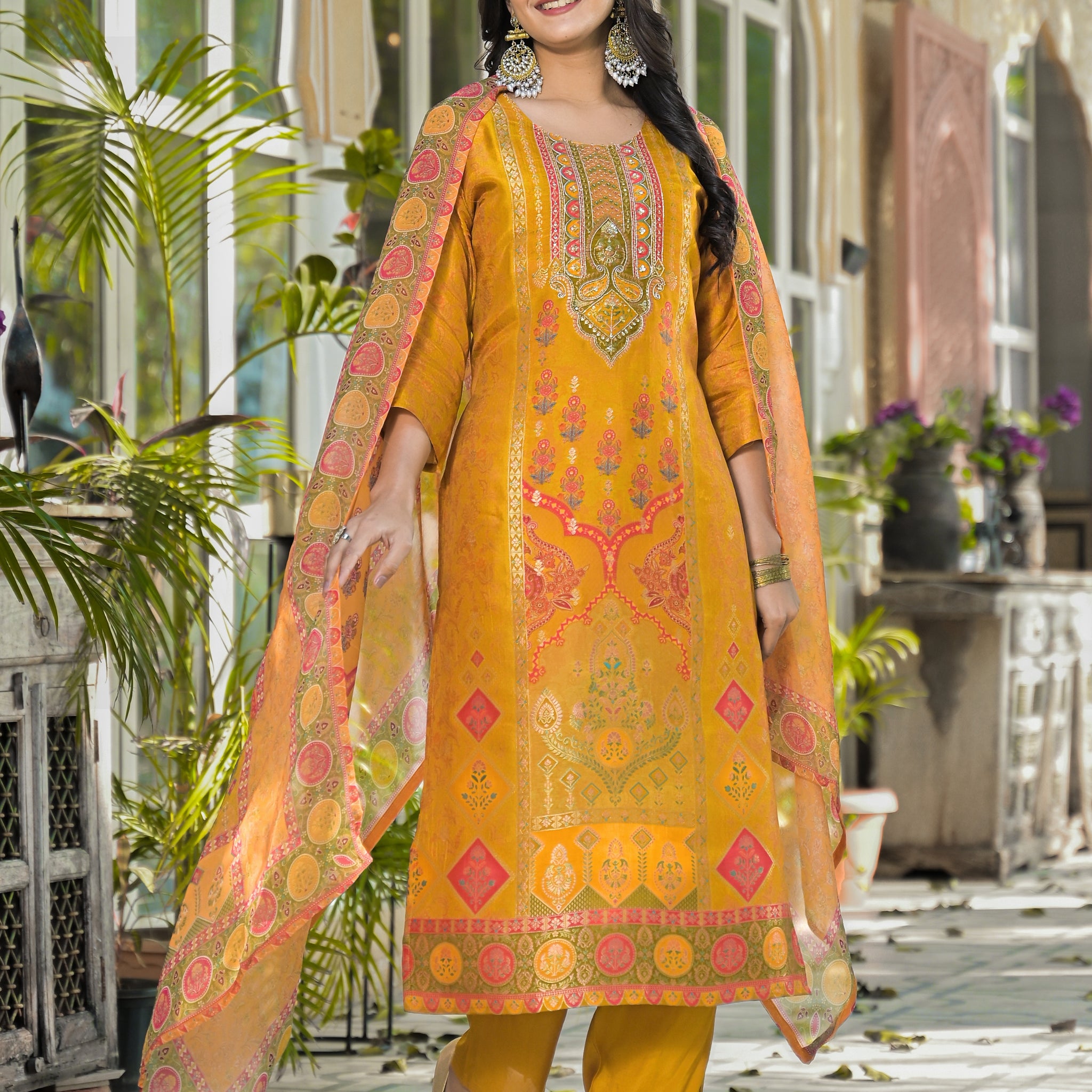 Qurbat Signature Yellow Kurta Set – Handcrafted Zari Work & Bandhani Prints