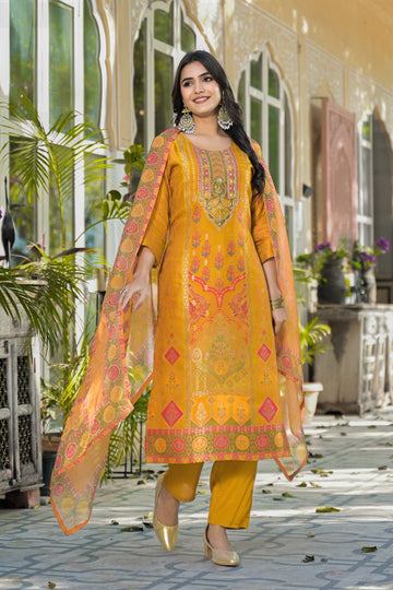 Qurbat Signature Yellow Kurta Set – Handcrafted Zari Work & Bandhani Prints