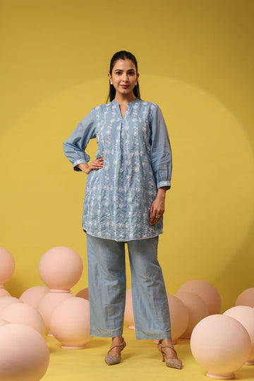 Blue Embroidered Mul Mul Cotton Co-ord Set