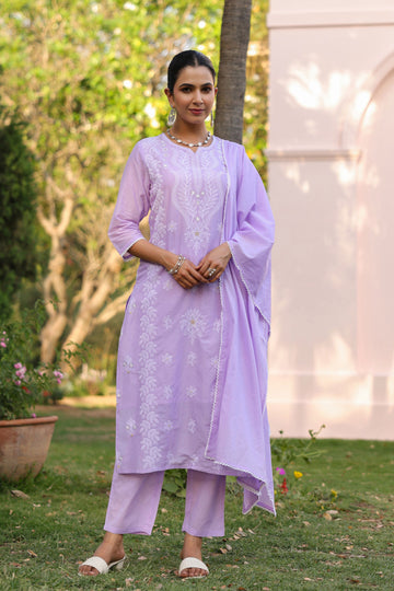 Lavender Bloom Chikankari Suit Set