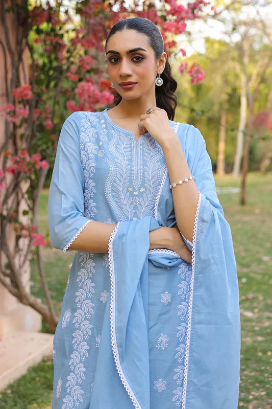 Azure Bloom Chikankari Suit Set