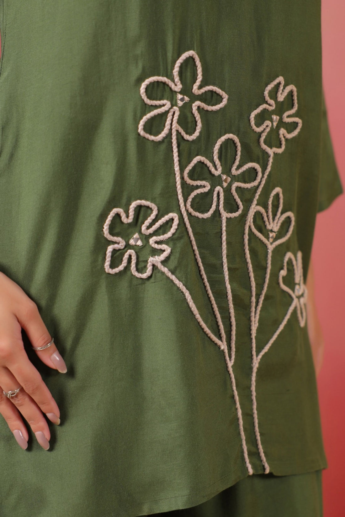 Women's Olive Green Embroidered Co-Ord Set