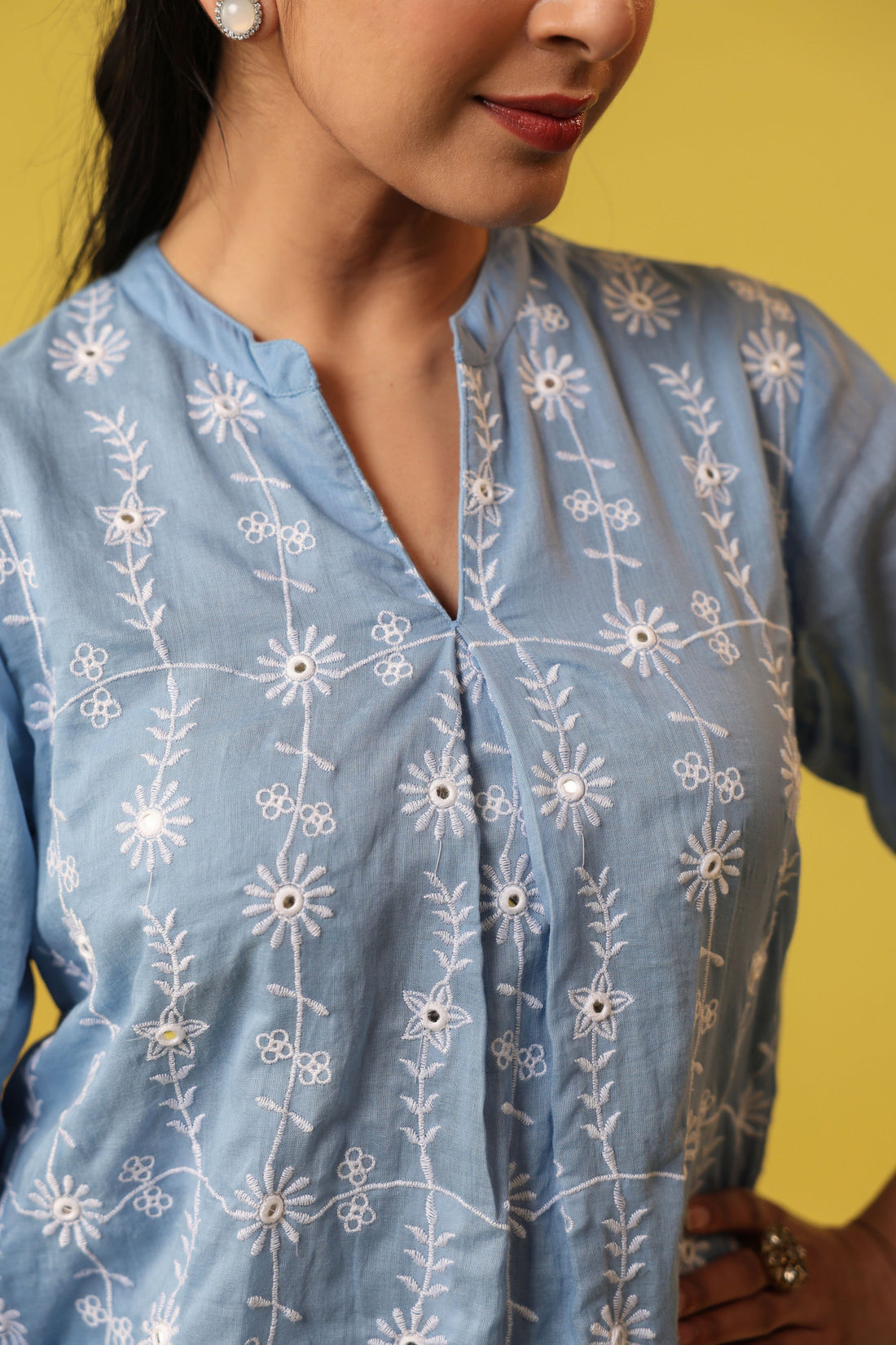 Blue Embroidered Mul Mul Cotton Co-ord Set