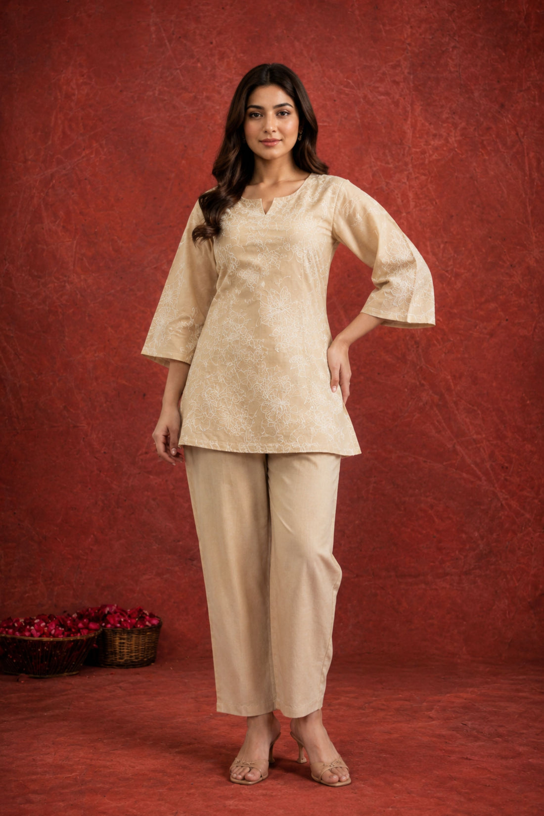 Women's Chiku Floral Appliqué Embroidered Co-Ord Set