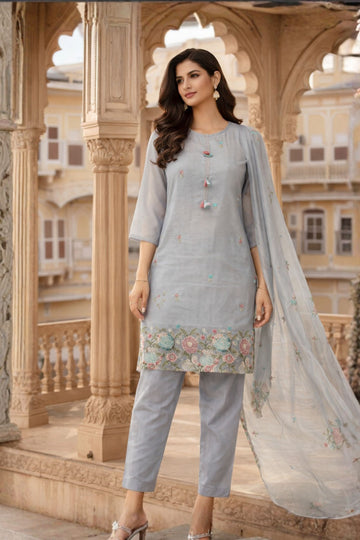 Powder Blue Embroidered 3-Piece Suit Set