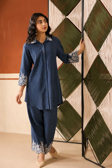 Navy Blue Cotton Flex Co-Ord Set