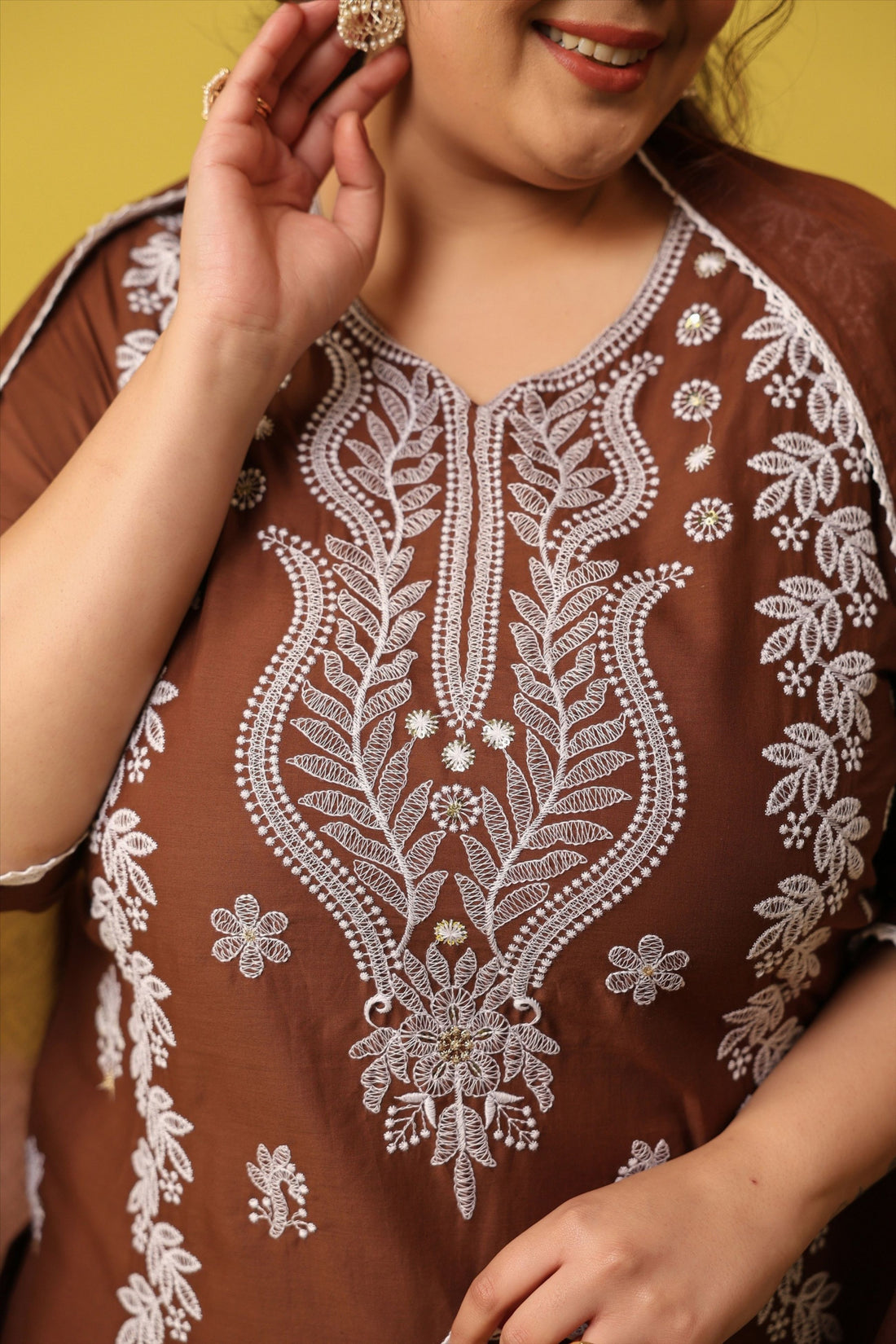 Brown Bloom Chikankari Suit Set