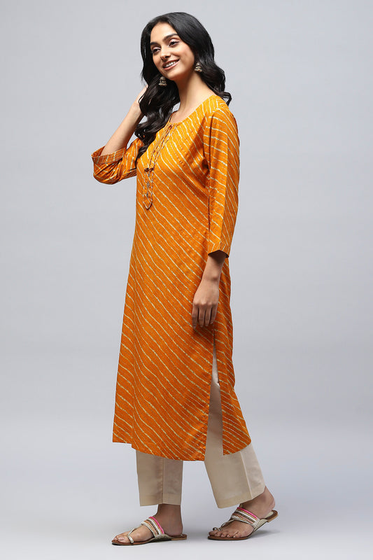 Bandhani Print Single Kurta – Straight Fit, 3/4 Sleeve, Round Neck