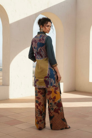 Elegant Dark Grey Heritage Printed Co-ord Set