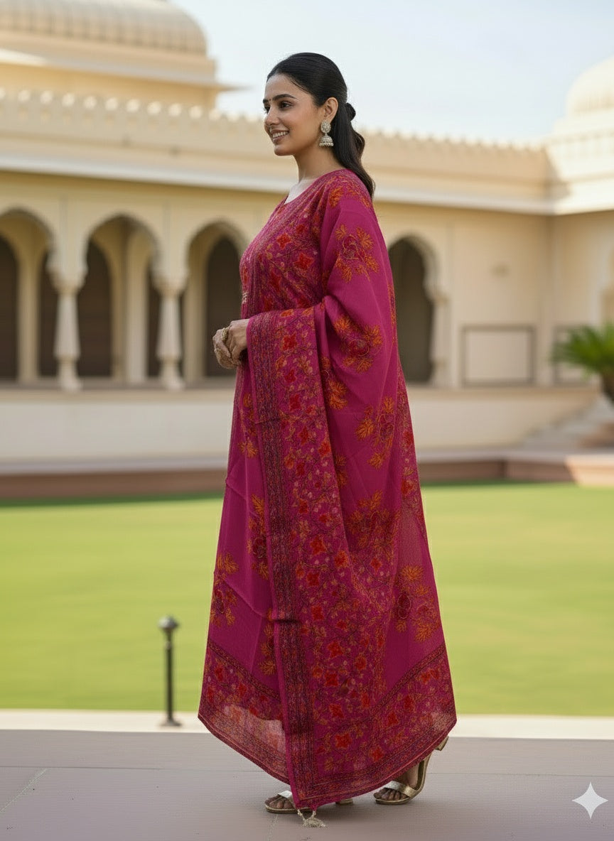 Premium Red Chanderi Ethnic Suit Set with Printed Dupatta