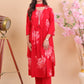 Radiant Red Rayon Floral Printed Suit Set with Dupatta