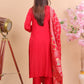 Luxury Red Silk Suit with Zari Embroidery and Dupatta