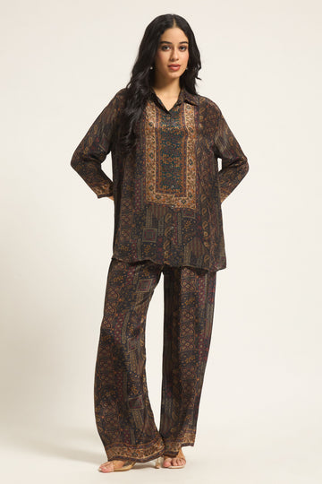 Black with Crepe fabric Ethnic Printed Shirt & Palazzo Co-ord Set