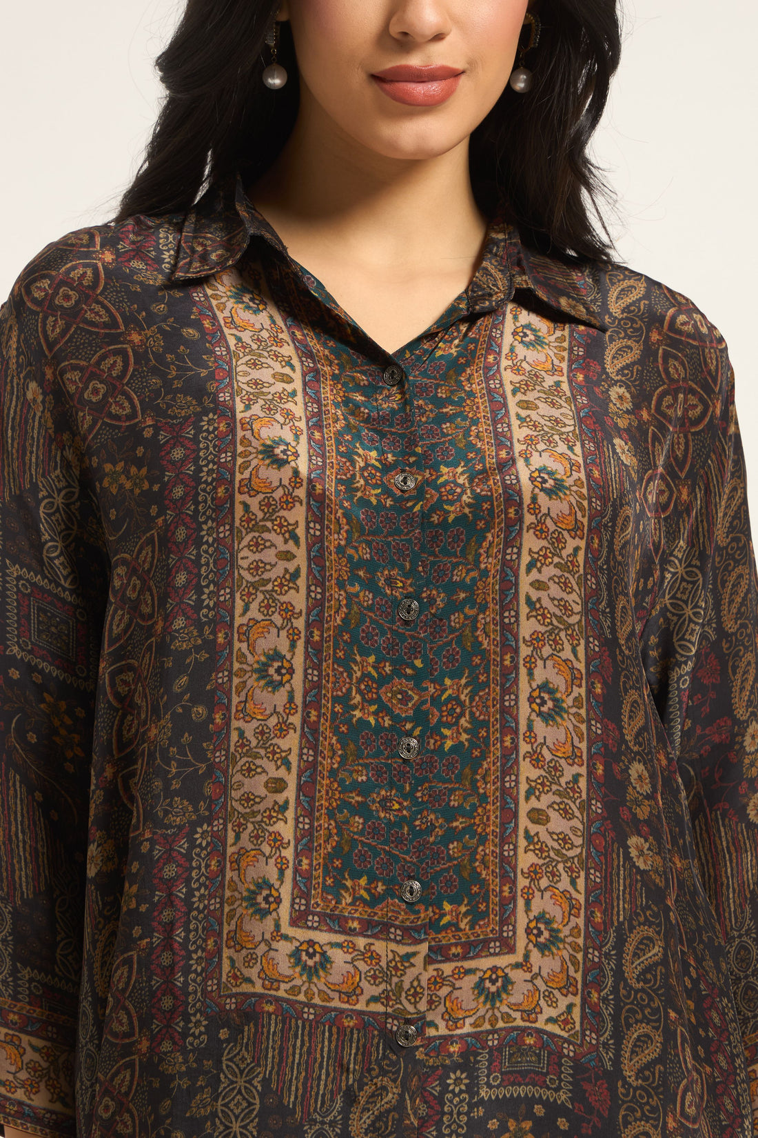 Black with Crepe fabric Ethnic Printed Shirt & Palazzo Co-ord Set