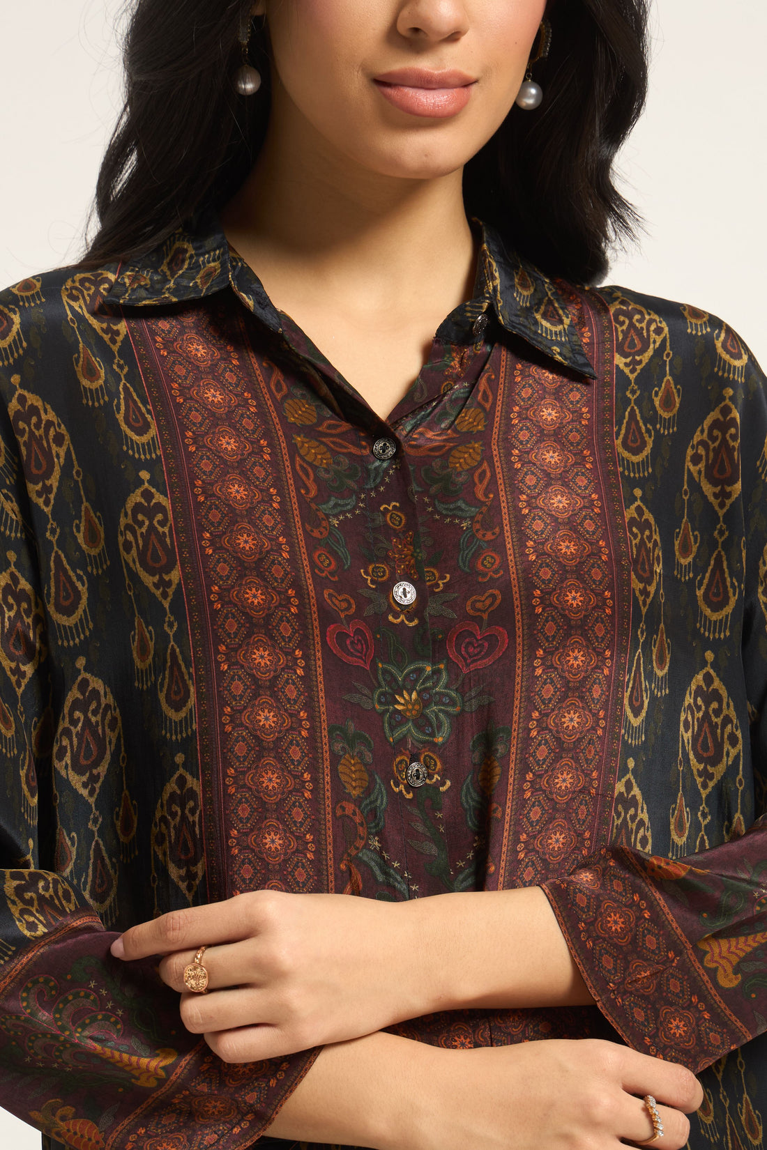Bottle Green with Crepe fabric Ethnic Printed Shirt & Palazzo Co-ord Set