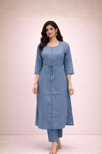 Denim Blue Cotton Long Kurti