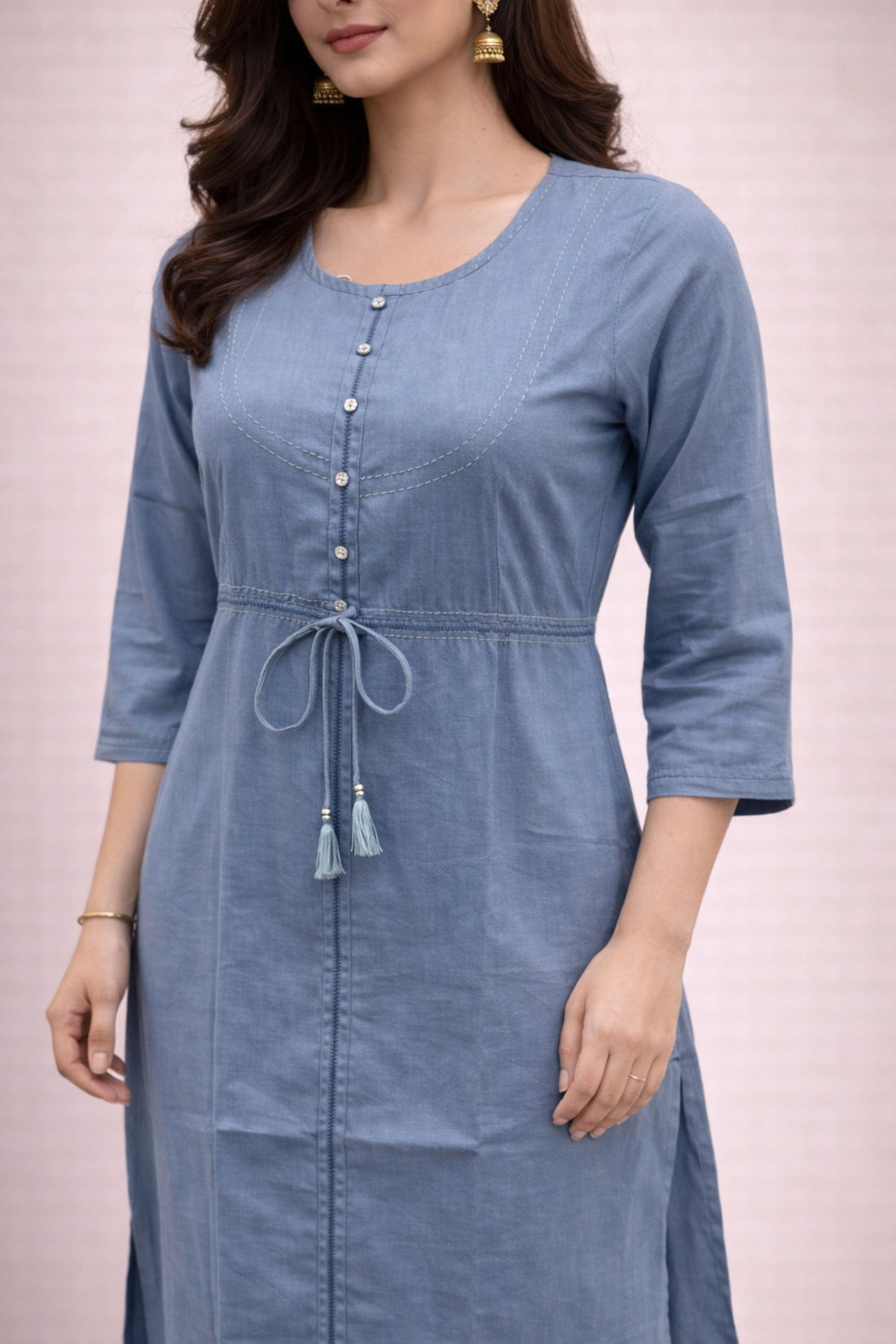 Denim Blue Cotton Long Kurti