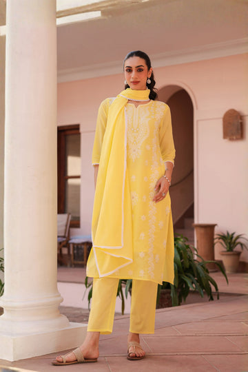 Yellow Bloom Chikankari Suit Set