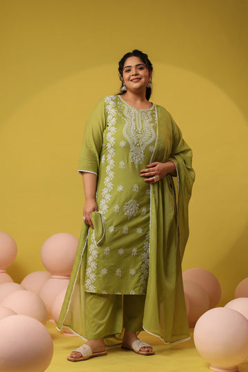 Green Bloom Chikankari Suit Set