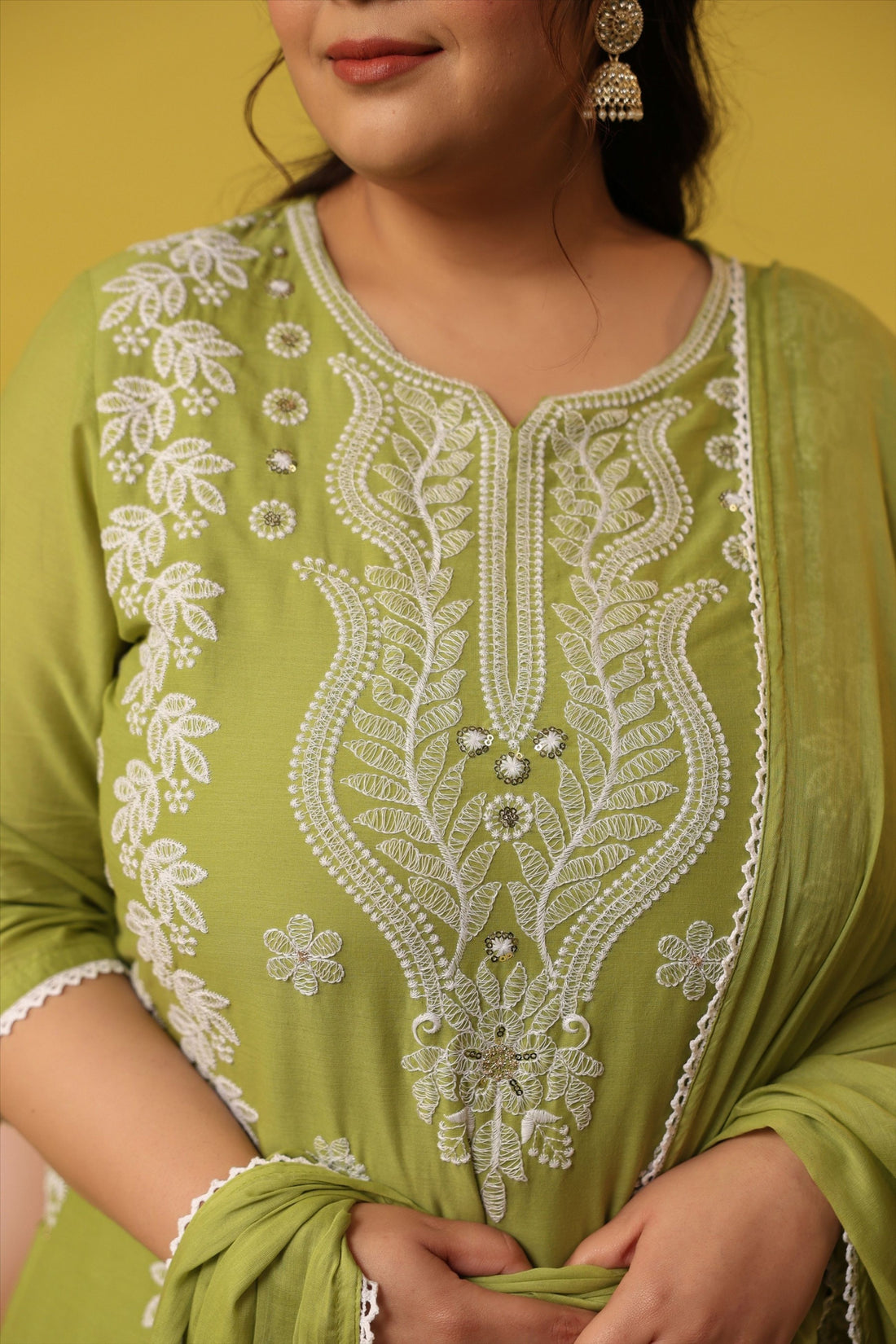 Green Bloom Chikankari Suit Set