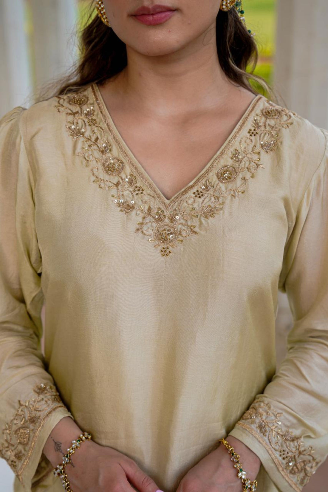 Golden Festive Silk 3-Piece Suit Set