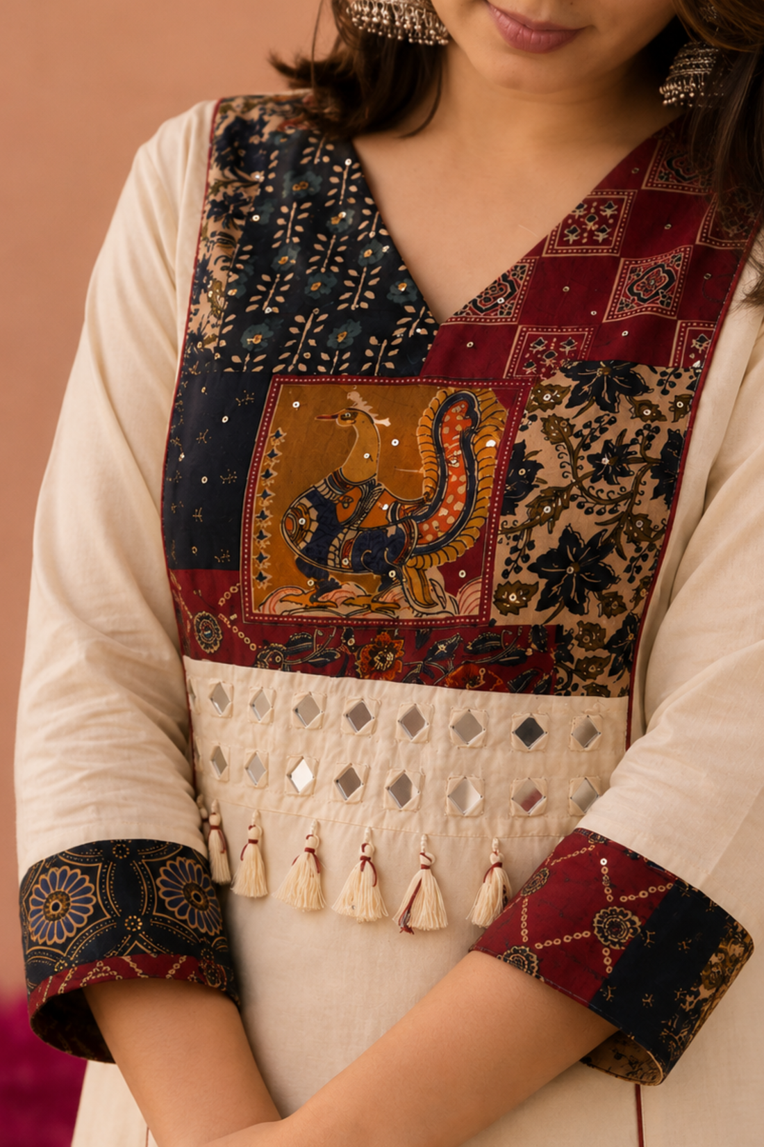 Women's Cream Printed Straight Kurta Set with Dupatta