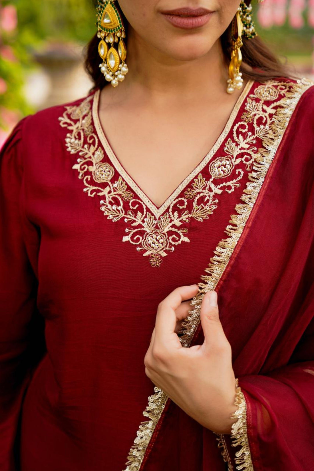 Maroon Festive Silk 3-Piece Suit Set