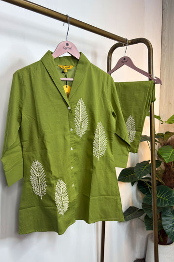 Parrot Green Cotton Flex Co-Ord Set