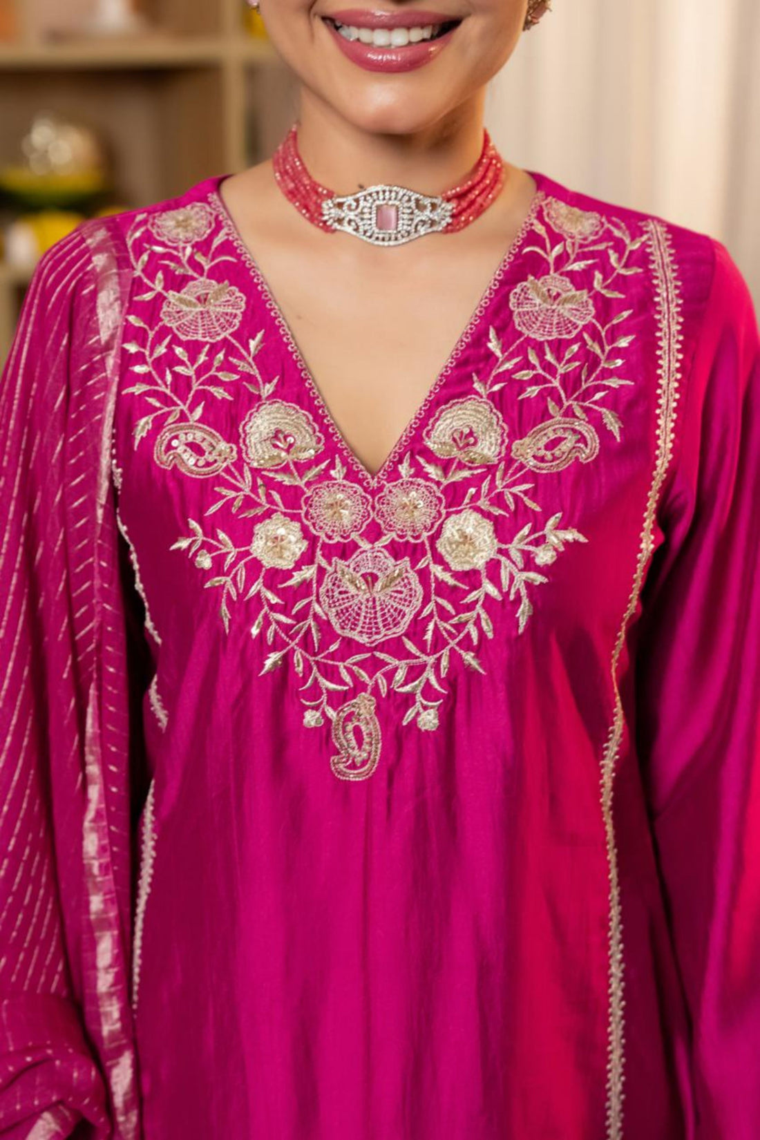 Magenta Festive Crepe 3-Piece Suit Set