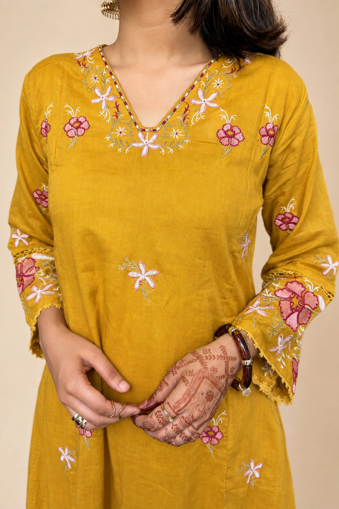 Women's Yellow Embroidered Anarkali Kurta with Bottom & Dupatta