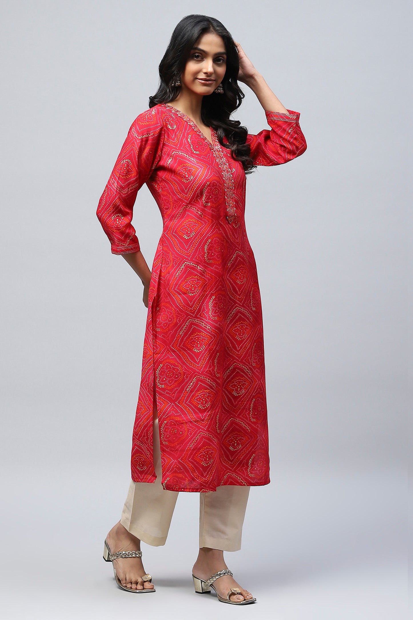 Magenta Bandhani Muslin Printed Kurta for Women – Traditional & Stylish