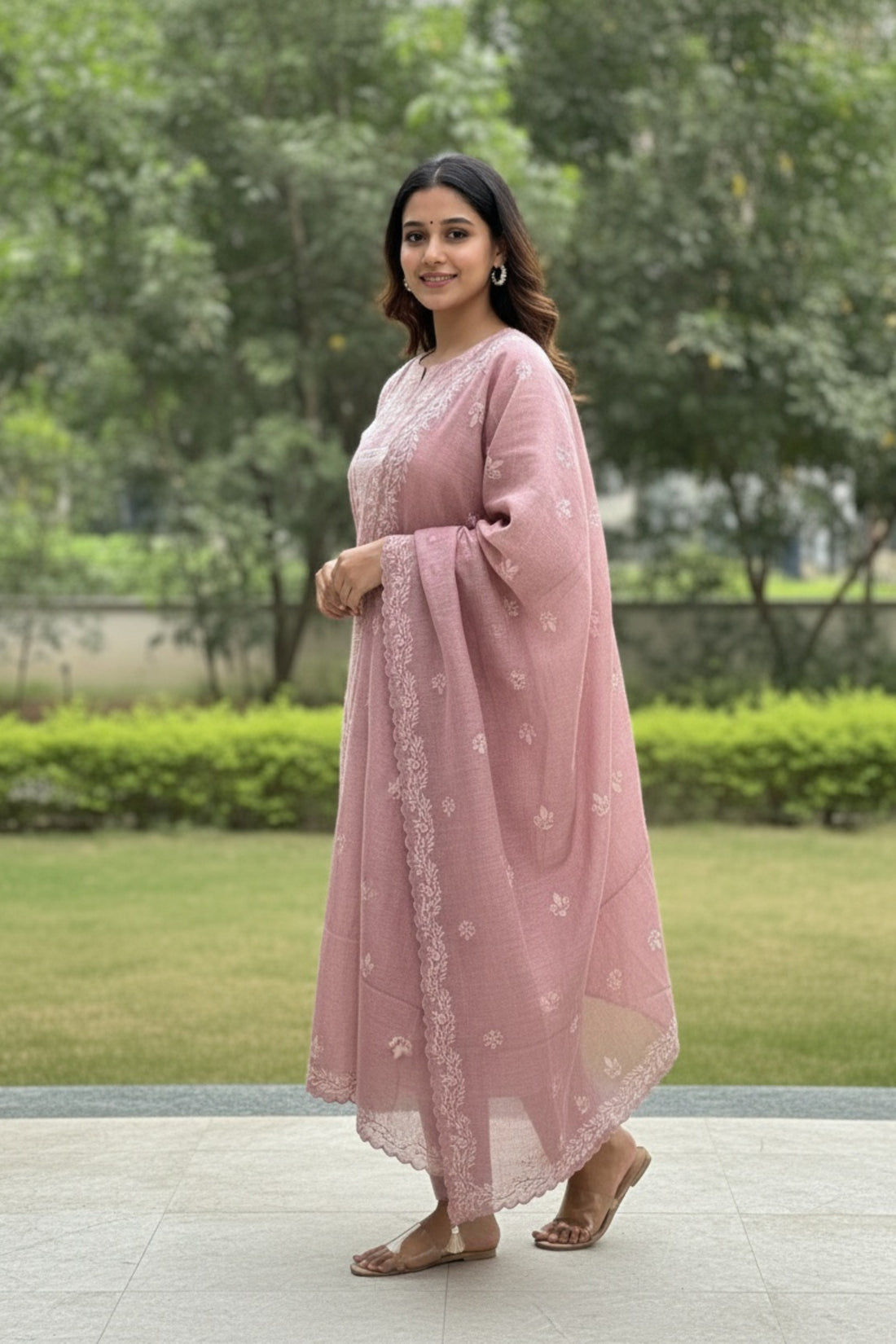 Mauve Sage Embroidered Chanderi Kurta Suit Set with Dupatta