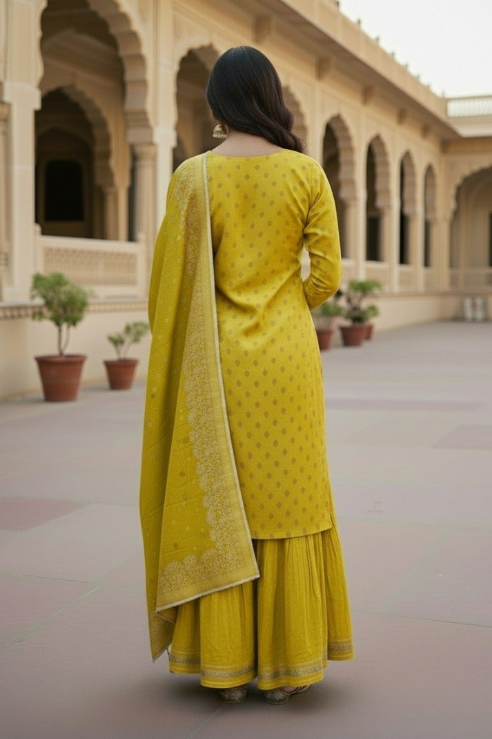 Lime Yellow Festive Sharara Outfit with Luxe Ethnic Detailing
