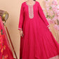 Radiant Pink Silk Anarkali Suit Set with Floral Dupatta & Intricate Embroidery