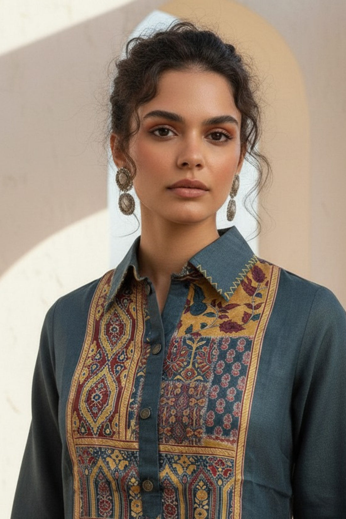 Elegant Dark Grey Heritage Printed Co-ord Set