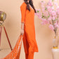 Vibrant Orange Miscos Suit Set with Embroidered Kurta & Patterned Dupatta