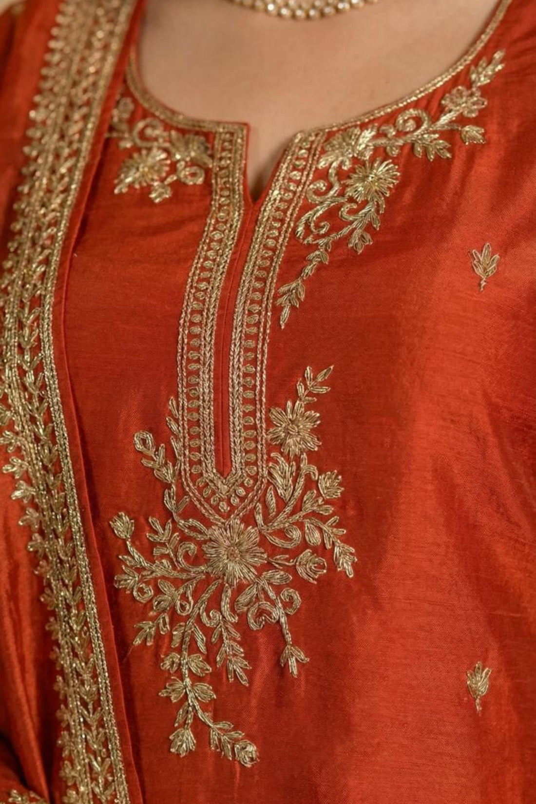 Orange Festive Cotton 3-Piece Suit Set